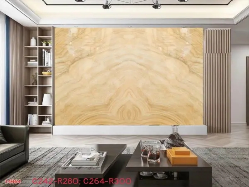 Tranh đá đối xứng marble màu vàng HTS-003